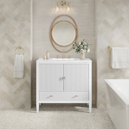 Myrrin 36" Vanity, Bright White w/ 3 CM White Zeus Silestone Top, view 3