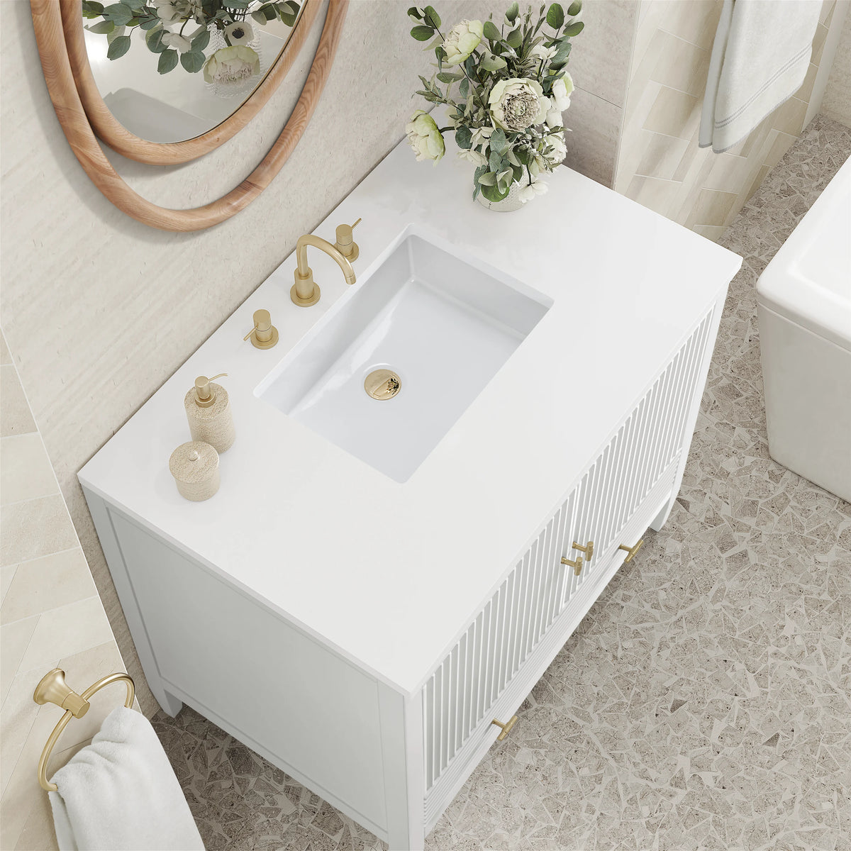 Myrrin 36" Vanity, Bright White w/ 3 CM White Zeus Silestone Top, view 7
