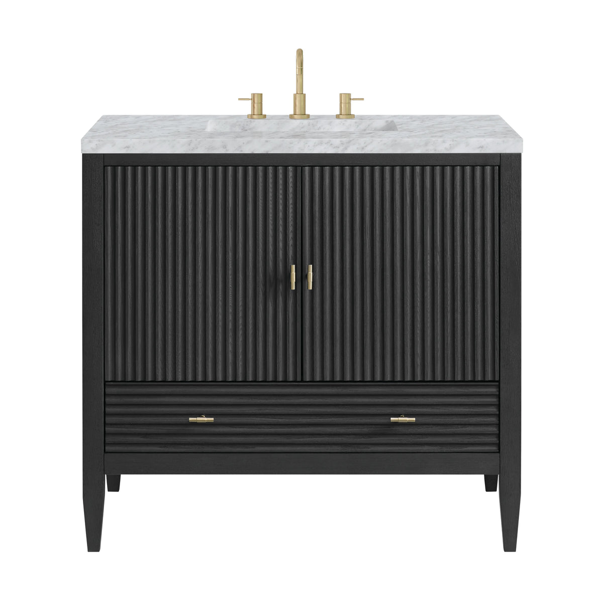 Myrrin 36" Vanity, Carbon Oak w/ 3 CM Carrara White Marble Top