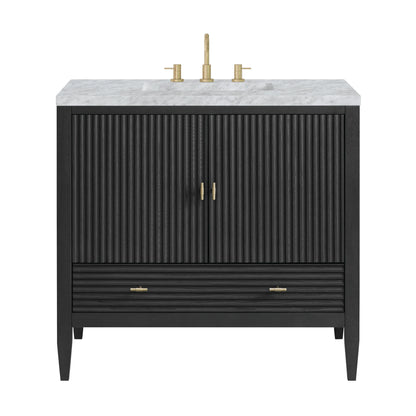 Myrrin 36" Vanity, Carbon Oak w/ 3 CM Carrara White Marble Top