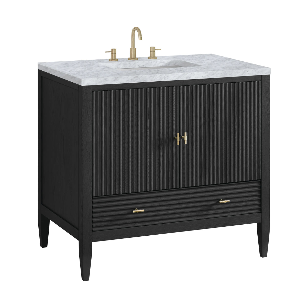 Myrrin 36" Vanity, Carbon Oak w/ 3 CM Carrara White Marble Top, view 10