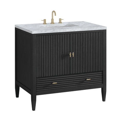 Myrrin 36" Vanity, Carbon Oak w/ 3 CM Carrara White Marble Top, view 10