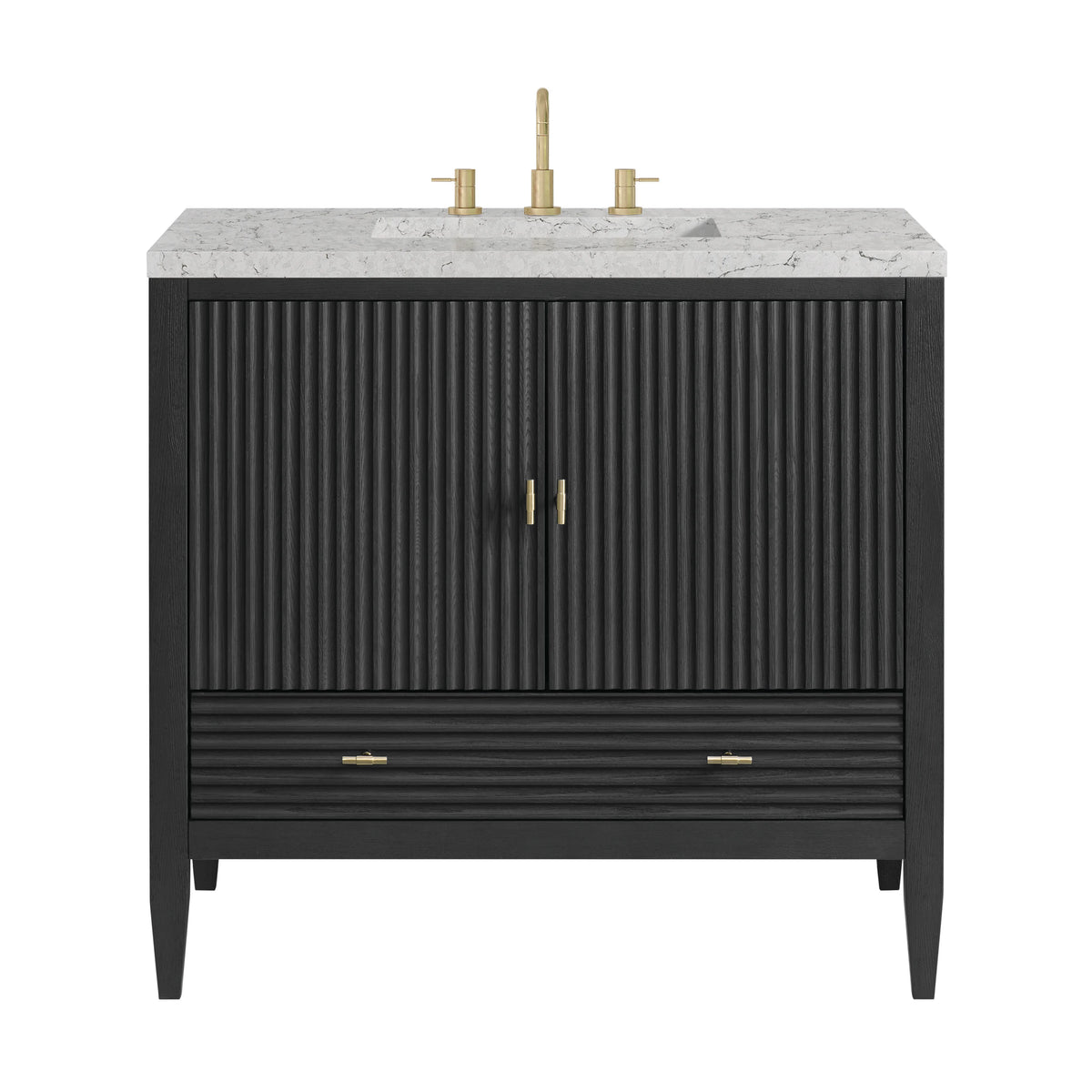 Myrrin 36" Vanity, Carbon Oak w/ 3 CM Eternal Jasmine Pearl Silestone Top