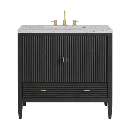 Myrrin 36" Vanity, Carbon Oak w/ 3 CM Eternal Jasmine Pearl Silestone Top