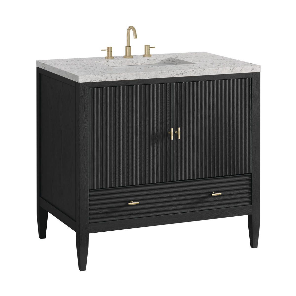 Myrrin 36" Vanity, Carbon Oak w/ 3 CM Eternal Jasmine Pearl Silestone Top, view 10