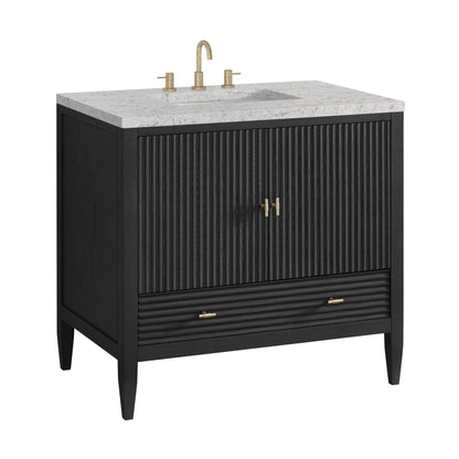 Myrrin 36" Vanity, Carbon Oak w/ 3 CM Eternal Jasmine Pearl Silestone Top, view 10