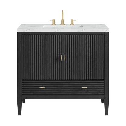 Myrrin 36" Vanity, Carbon Oak w/ 3 CM Ethereal Noctis Silestone Top