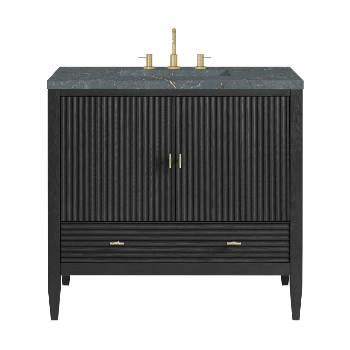 Myrrin 36" Vanity, Carbon Oak w/ 3 CM Parisien Bleu Silestone Top