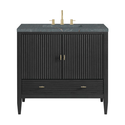 Myrrin 36" Vanity, Carbon Oak w/ 3 CM Parisien Bleu Silestone Top