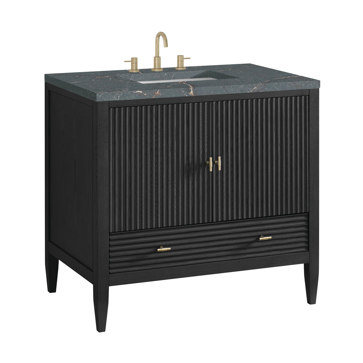 Myrrin 36" Vanity, Carbon Oak w/ 3 CM Parisien Bleu Silestone Top, view 10