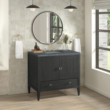 Myrrin 36" Vanity, Carbon Oak w/ 3 CM Parisien Bleu Silestone Top, view 4