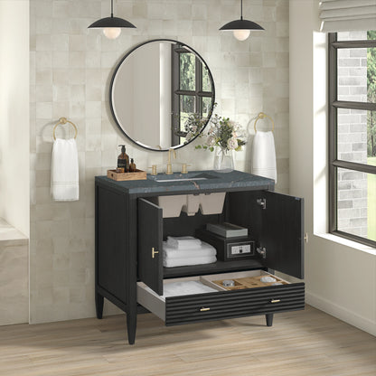 Myrrin 36" Vanity, Carbon Oak w/ 3 CM Parisien Bleu Silestone Top, view 5