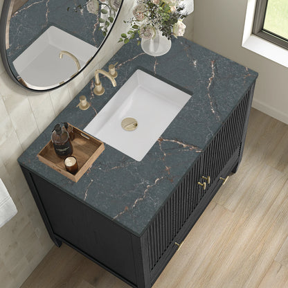 Myrrin 36" Vanity, Carbon Oak w/ 3 CM Parisien Bleu Silestone Top, view 7