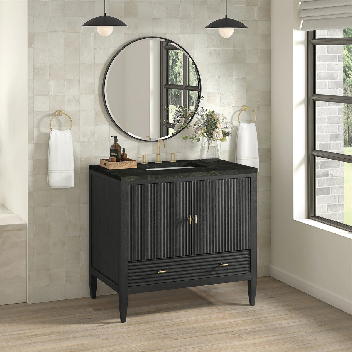 Myrrin 36" Vanity, Carbon Oak, w/ 3 CM Phantome Eclos Top, view 4