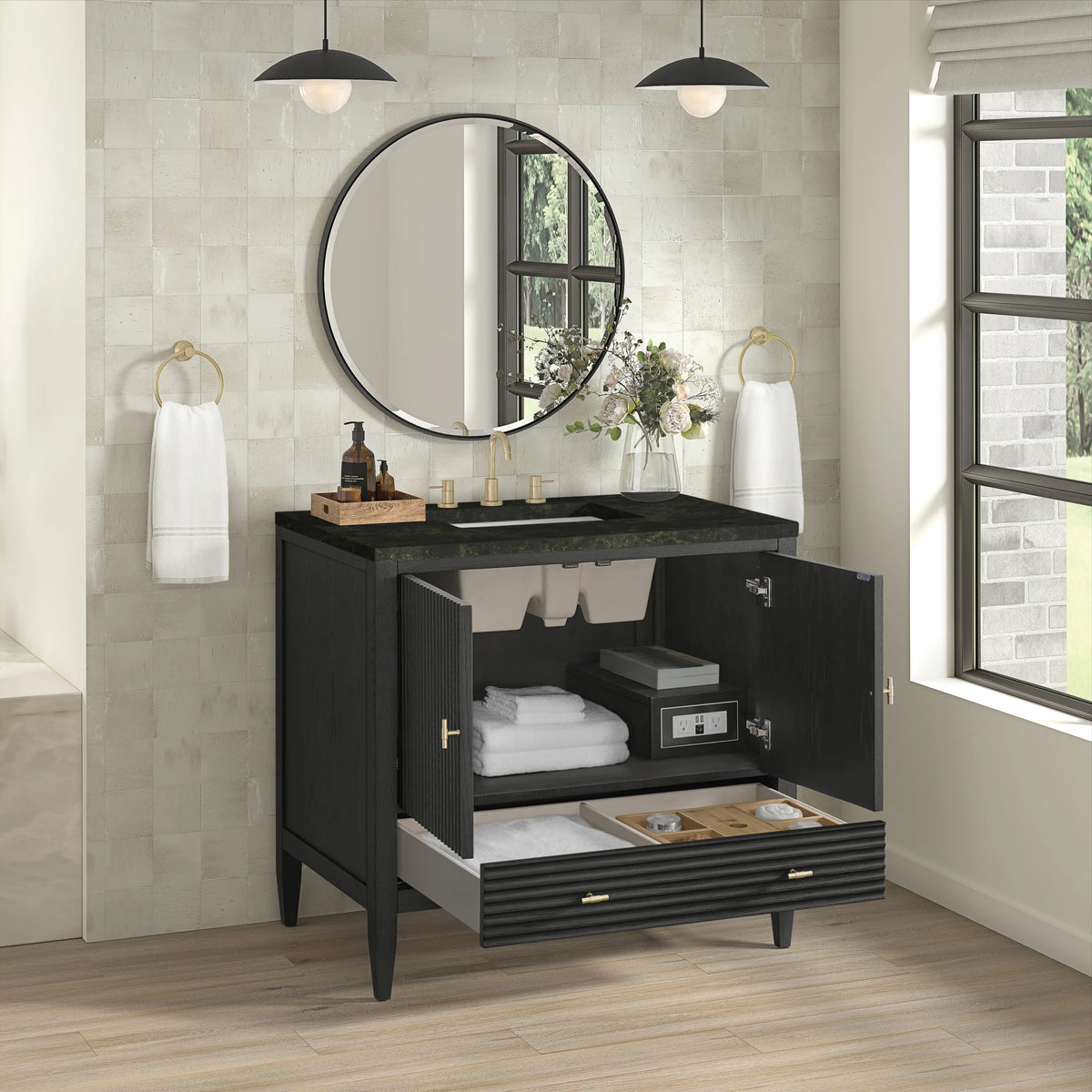 Myrrin 36" Vanity, Carbon Oak, w/ 3 CM Phantome Eclos Top, view 5