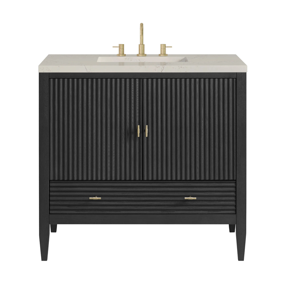 Myrrin 36" Vanity, Carbon Oak, w/ 3 CM Siberian Silestone Top