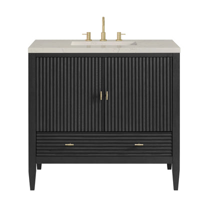 Myrrin 36" Vanity, Carbon Oak, w/ 3 CM Siberian Silestone Top