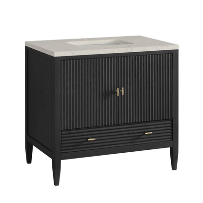 Myrrin 36" Vanity, Carbon Oak, w/ 3 CM Siberian Silestone Top, view 10