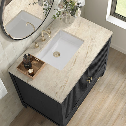Myrrin 36" Vanity, Carbon Oak, w/ 3 CM Tajnar Eclos Top, view 7