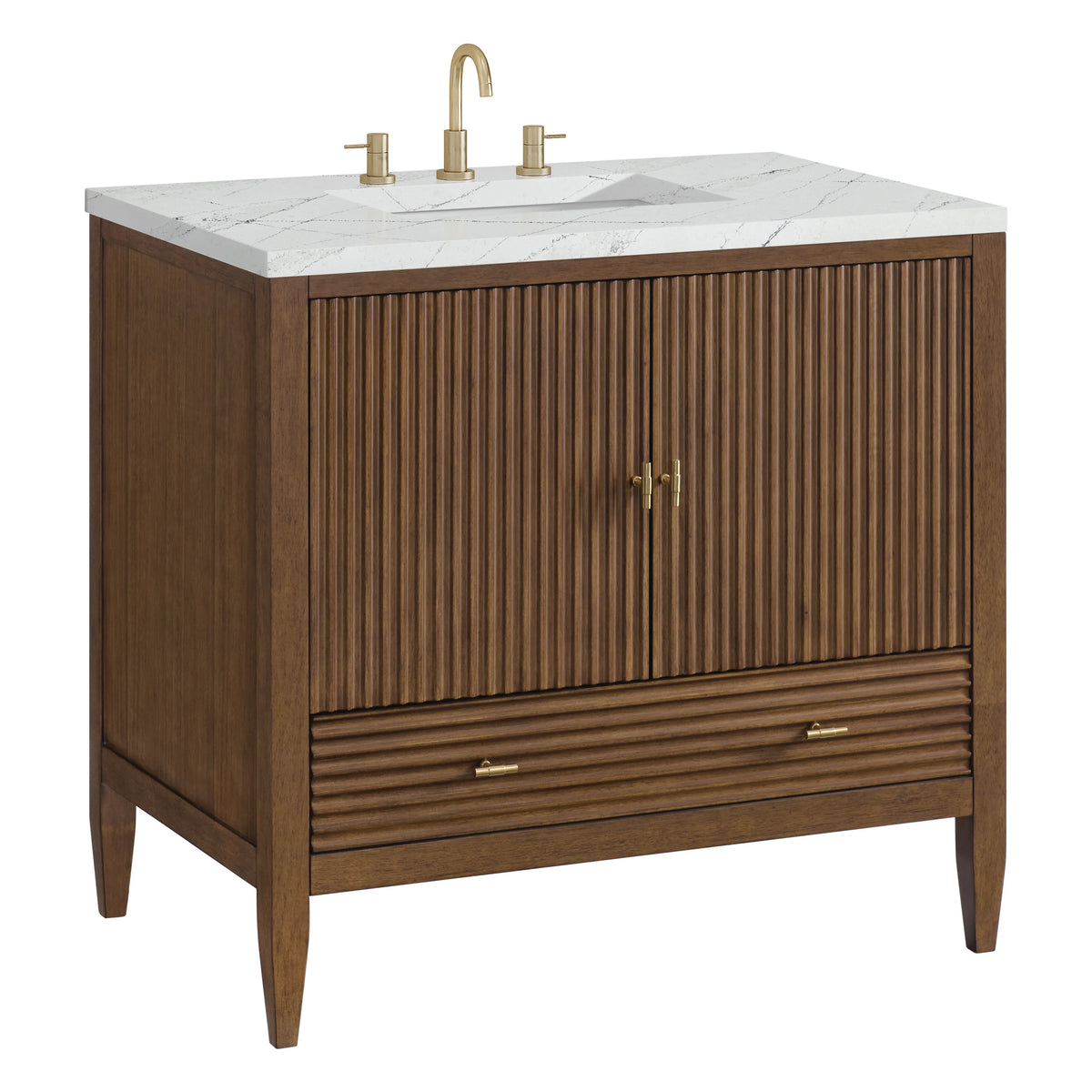 Myrrin 36" Vanity, Mid Century Walnut w/ 3 CM Ethereal Noctis Silestone Top, view 10
