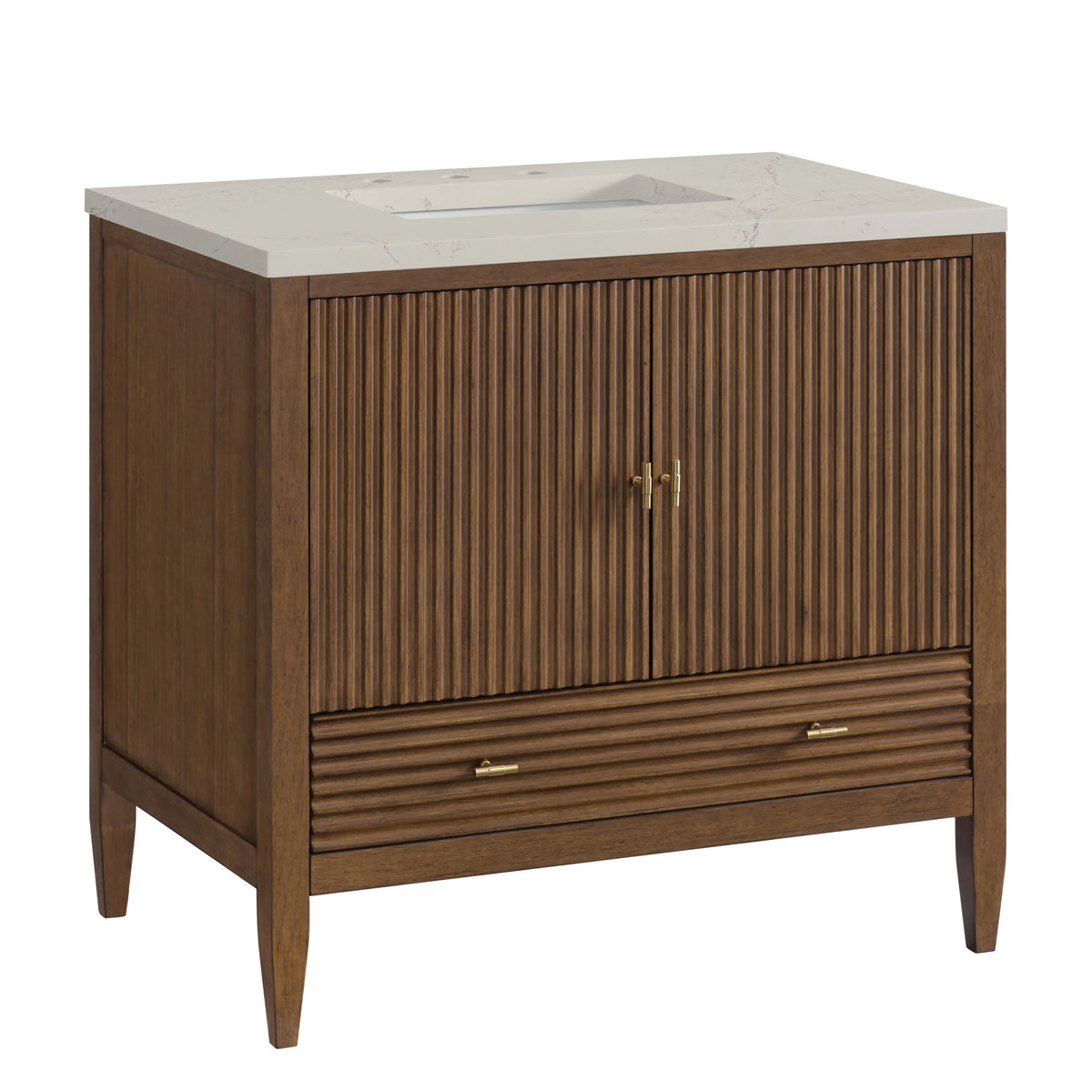Myrrin 36" Vanity, Mid Century Walnut, w/ 3 CM Siberian Silestone Top, view 10