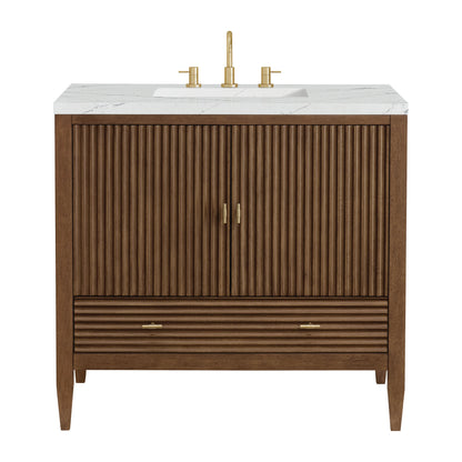 Myrrin 36" Vanity, Mid Century Walnut w/ 3 CM Ethereal Noctis Silestone Top