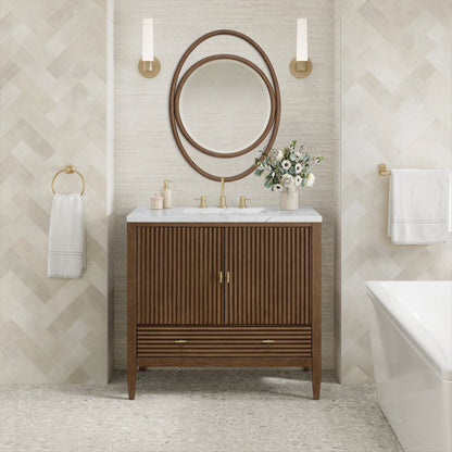 Myrrin 36" Vanity, Mid Century Walnut w/ 3 CM Ethereal Noctis Silestone Top, view 3