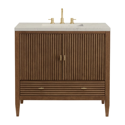 Myrrin 36" Vanity, Mid Century Walnut, w/ 3 CM Siberian Silestone Top