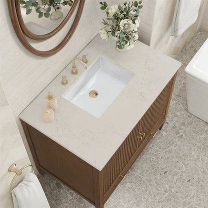 Myrrin 36" Vanity, Mid Century Walnut, w/ 3 CM Siberian Silestone Top, view 7