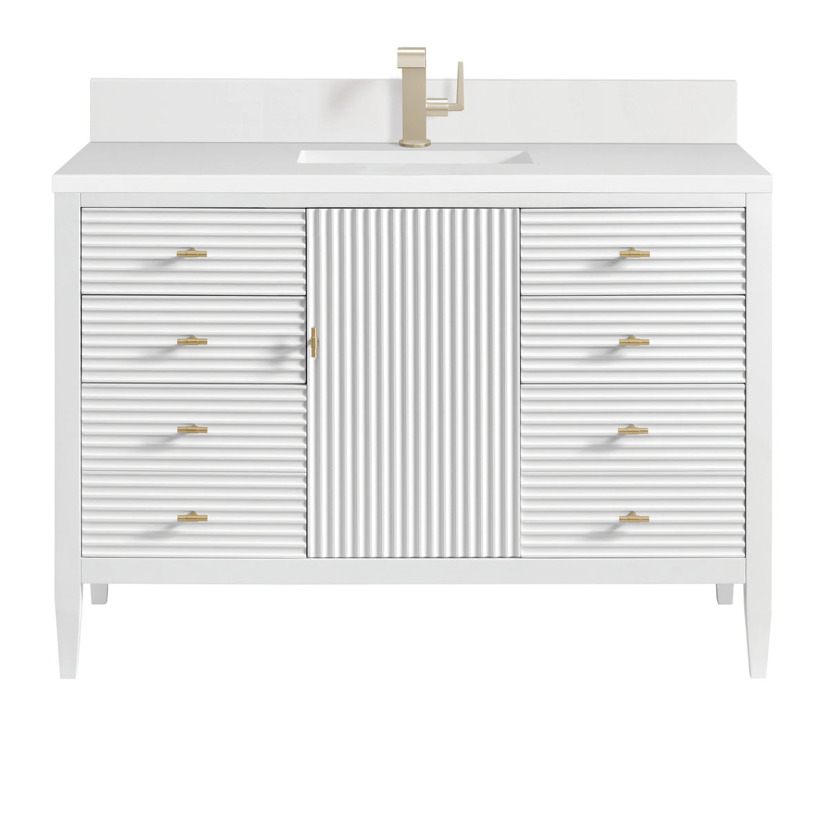 Myrrin 48" Vanity, Bright White w/ Single Hole 3 CM White Zeus Silestone Top & Backsplash