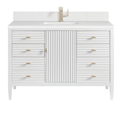 Myrrin 48" Vanity, Bright White w/ Single Hole 3 CM White Zeus Silestone Top & Backsplash
