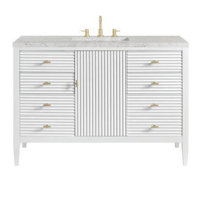 Myrrin 48" Single Vanity, Bright White w/ 3 CM Eternal Jasmine Pearl Silestone Top