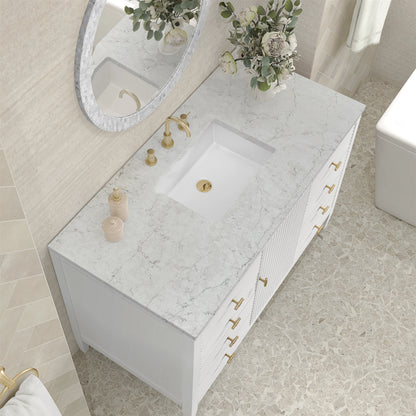Myrrin 48" Single Vanity, Bright White w/ 3 CM Eternal Jasmine Pearl Silestone Top, view 7