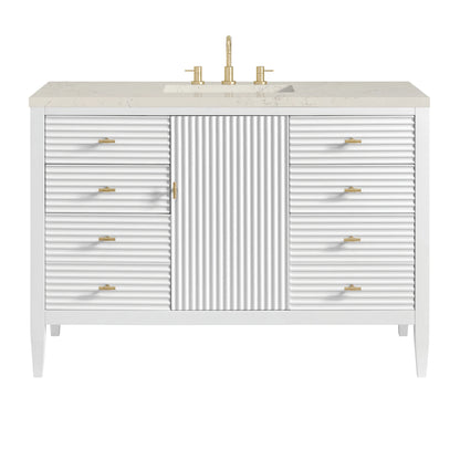 Myrrin 48" Single Vanity, Bright White, w/ 3 CM Siberian Silestone Top