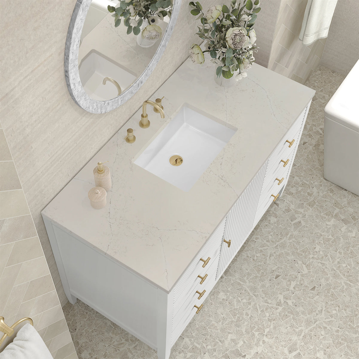 Myrrin 48" Single Vanity, Bright White, w/ 3 CM Siberian Silestone Top, view 7