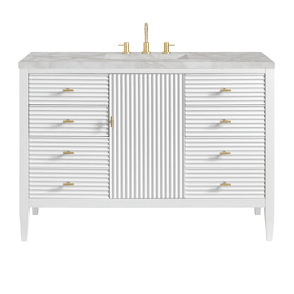 Myrrin 48" Single Vanity, Bright White w/ 3 CM Victorian Silver Silestone Top