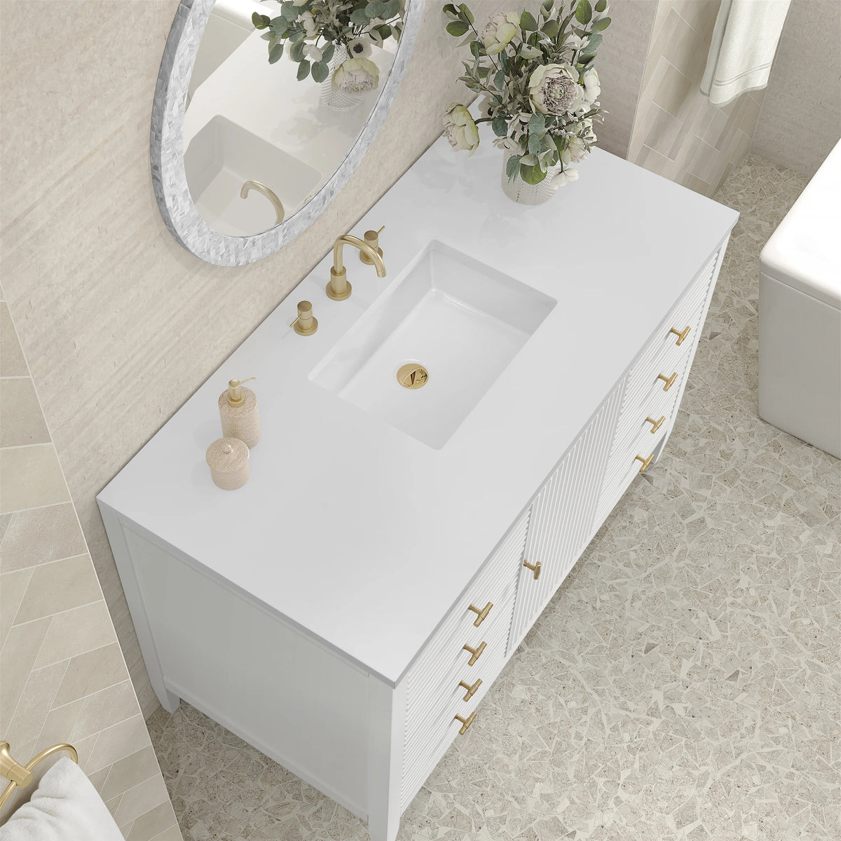 Myrrin 48" Single Vanity, Bright White w/ 3 CM White Zeus Silestone Top, view 7