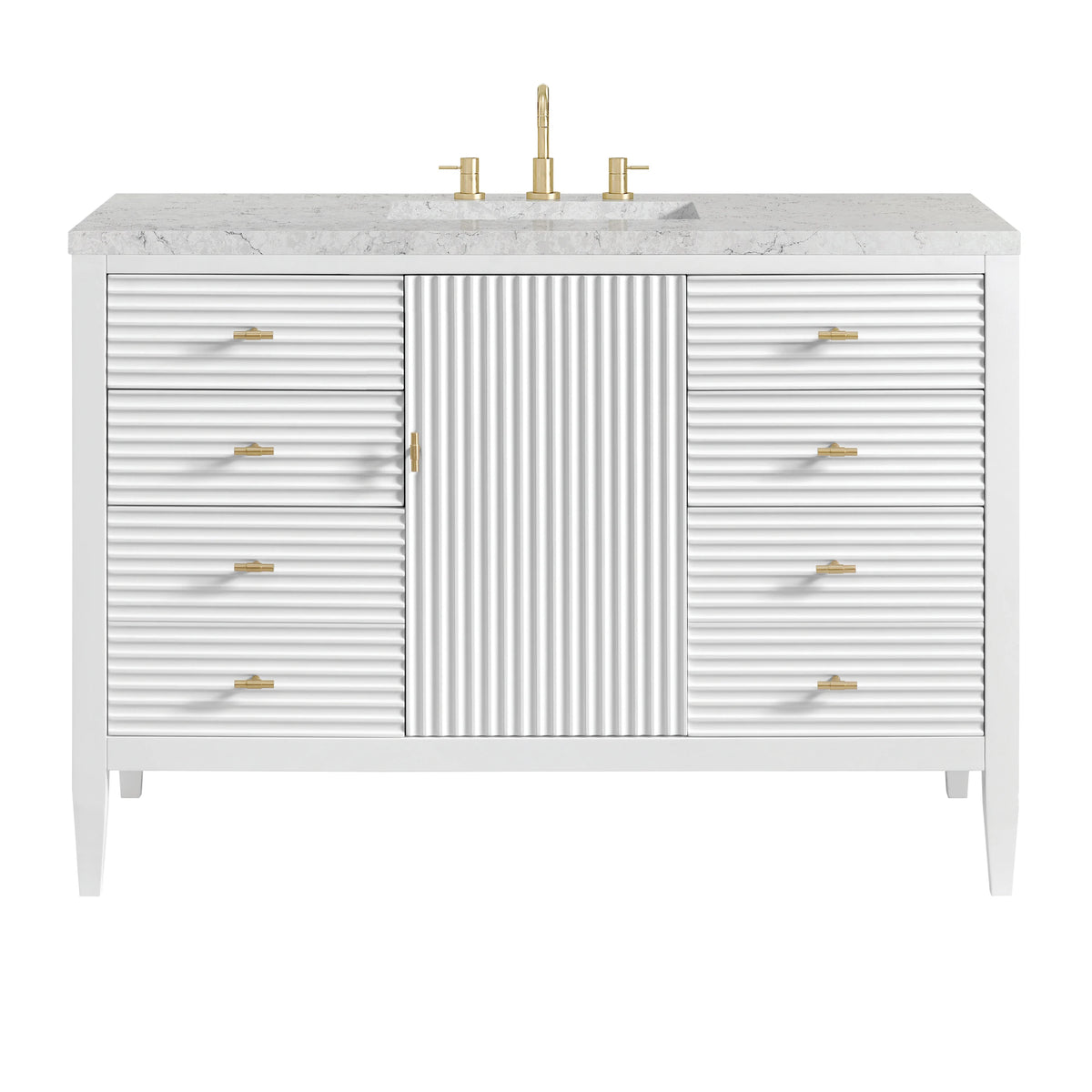 Myrrin 48" Single Vanity, Bright White w/ 3 CM Eternal Jasmine Pearl Silestone Top w/FreePower Wireless Charger