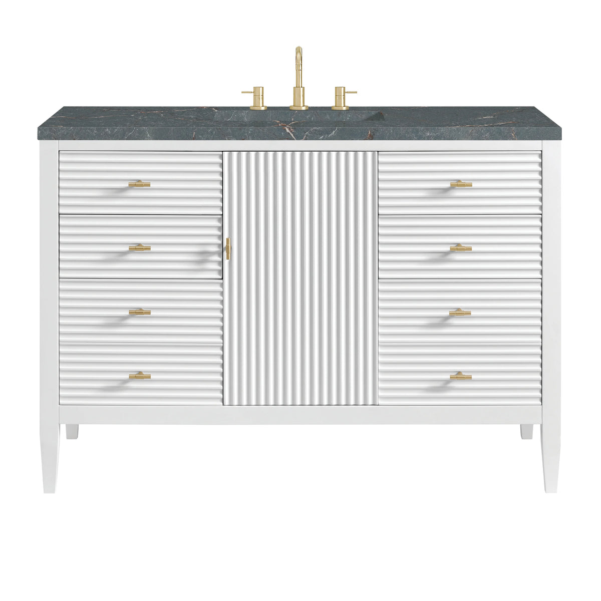 Myrrin 48" Single Vanity, Bright White w/ 3 CM Parisien Bleu Silestone Top w/FreePower Wireless Charger