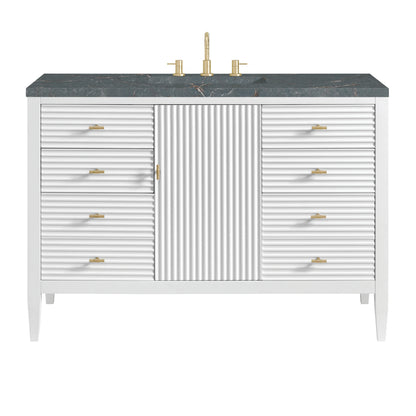 Myrrin 48" Single Vanity, Bright White w/ 3 CM Parisien Bleu Silestone Top w/FreePower Wireless Charger