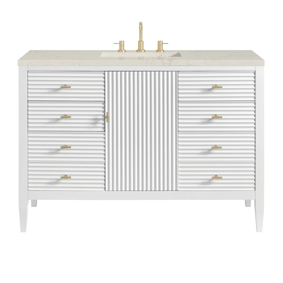Myrrin 48" Single Vanity, Bright White, w/ 3 CM Siberian Silestone Top w/FreePower Wireless Charger