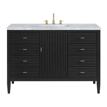 Myrrin 48" Single Vanity, Carbon Oak w/ 3 CM Carrara White Marble Top