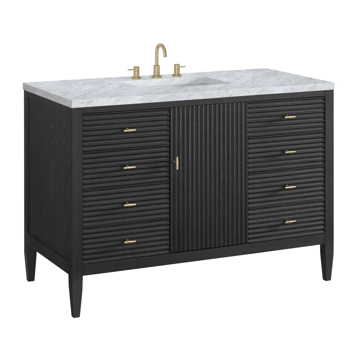 Myrrin 48" Single Vanity, Carbon Oak w/ 3 CM Carrara White Marble Top, view 10