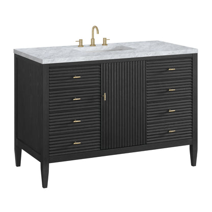 Myrrin 48" Single Vanity, Carbon Oak w/ 3 CM Carrara White Marble Top, view 10
