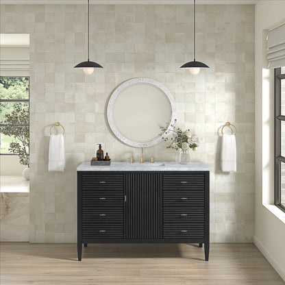 Myrrin 48" Single Vanity, Carbon Oak w/ 3 CM Carrara White Marble Top, view 3