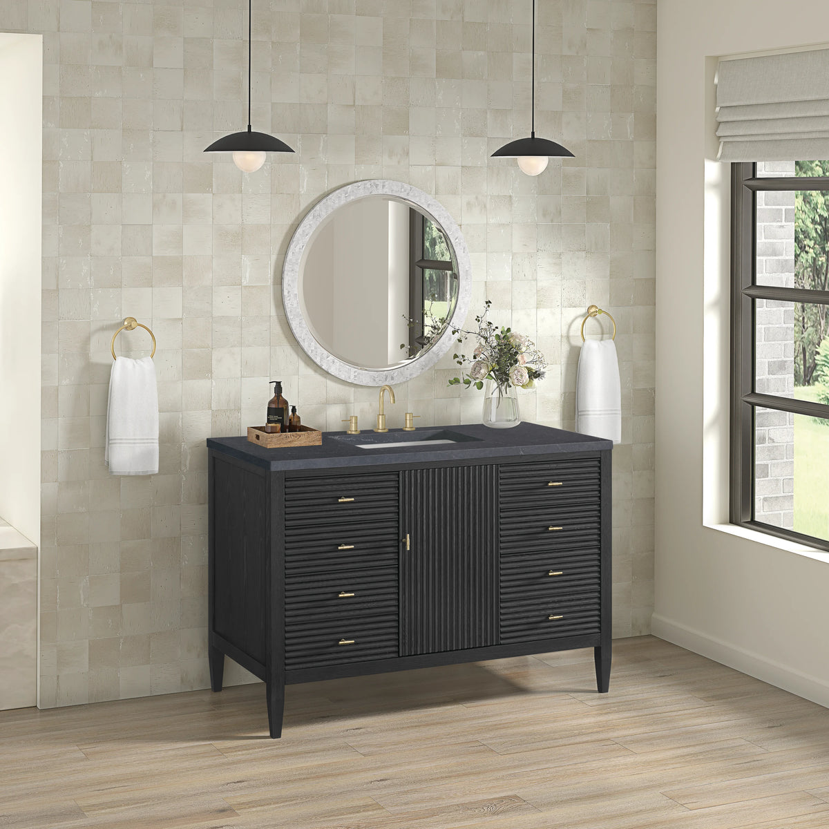 Myrrin 48" Single Vanity, Carbon Oak w/ 3 CM Charcoal Soapstone Silestone Top, view 4