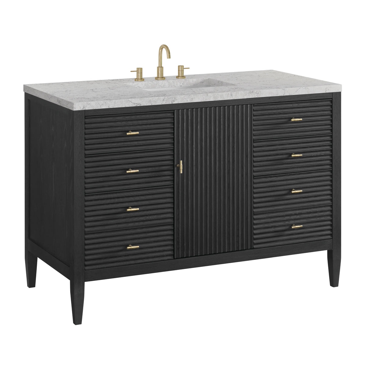 Myrrin 48" Single Vanity, Carbon Oak w/ 3 CM Eternal Jasmine Pearl Silestone Top, view 10