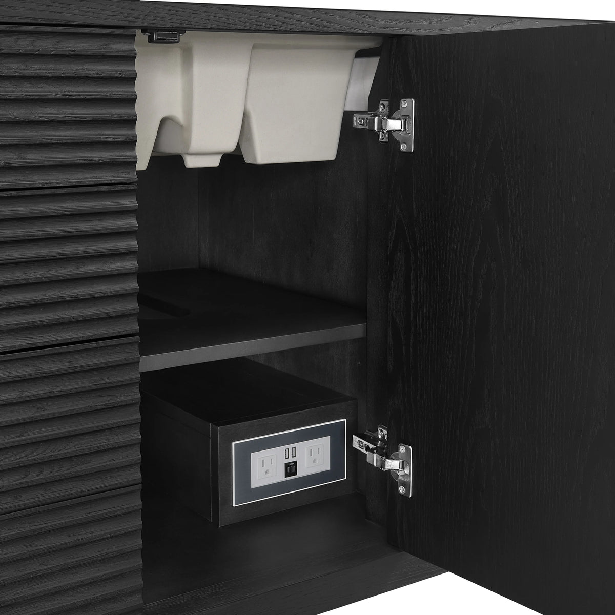 Myrrin 48" Single Vanity, Carbon Oak w/ 3 CM Eternal Jasmine Pearl Silestone Top, view 12
