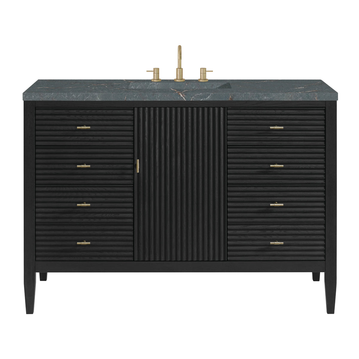 Myrrin 48" Single Vanity, Carbon Oak w/ 3 CM Parisien Bleu Silestone Top