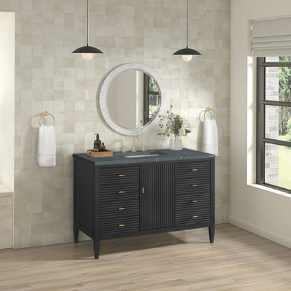 Myrrin 48" Single Vanity, Carbon Oak w/ 3 CM Parisien Bleu Silestone Top, view 4